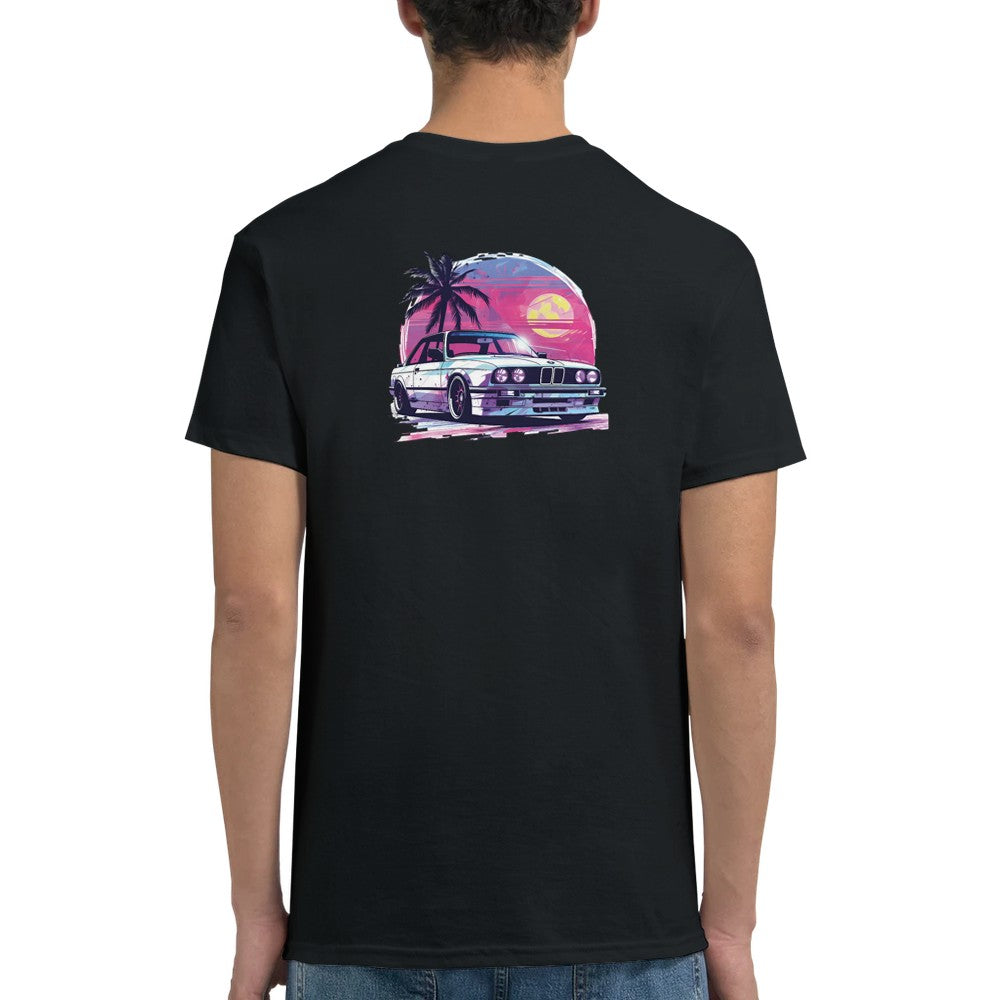 bmw e30 m3 herren t-shirt schwarzes baumwollshirt mit klassischem motorsport design und auto-motiv hinten