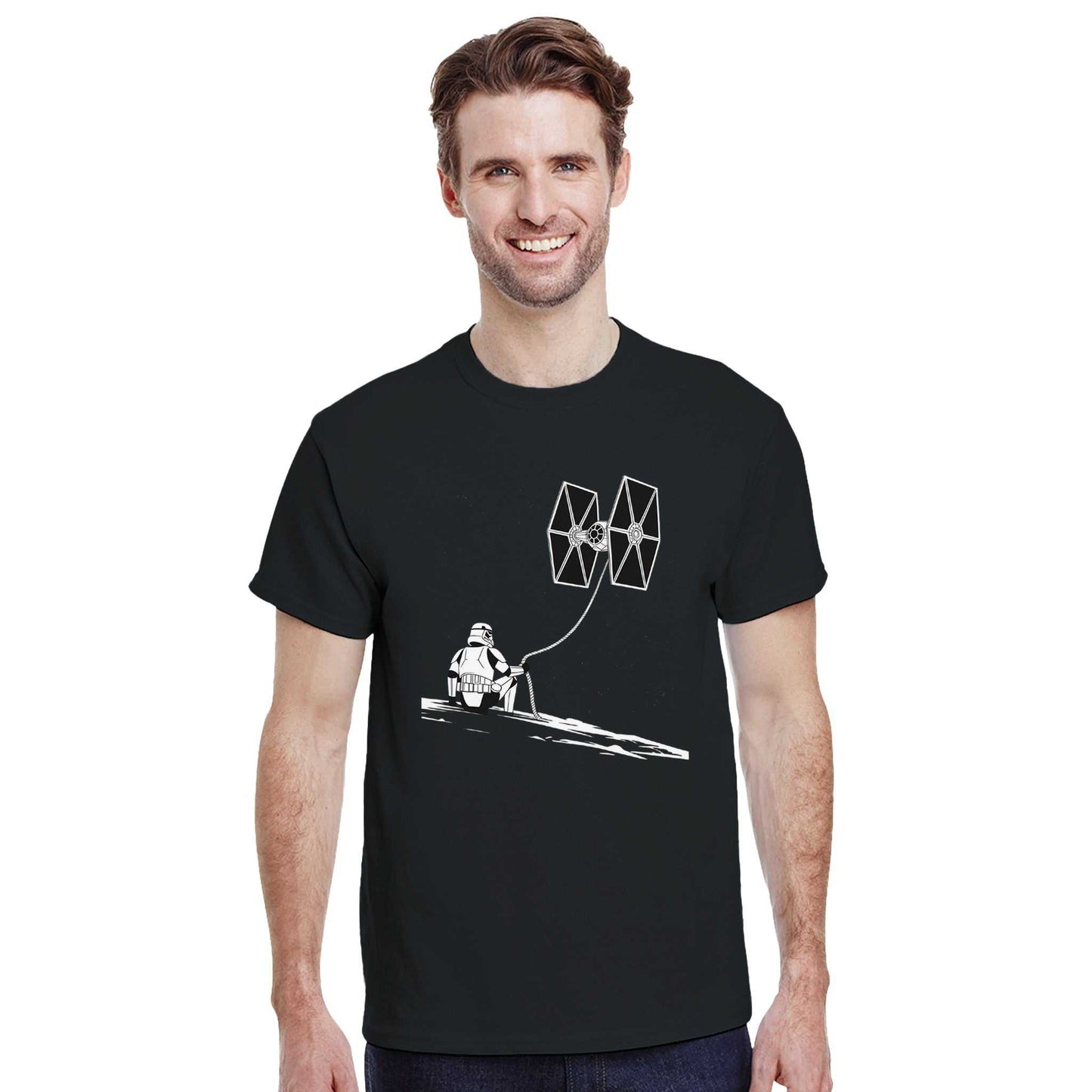 star wars fan t-shirt black heavy cotton classic fit with stormtrooper and tie fighter design