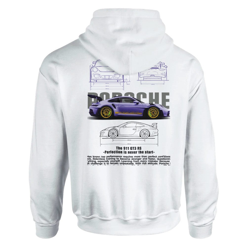 weißer berry porsche design hoodie mit 911 gt3 rs auto-print und kapuze aus baumwoll-polyester-mischgewebe