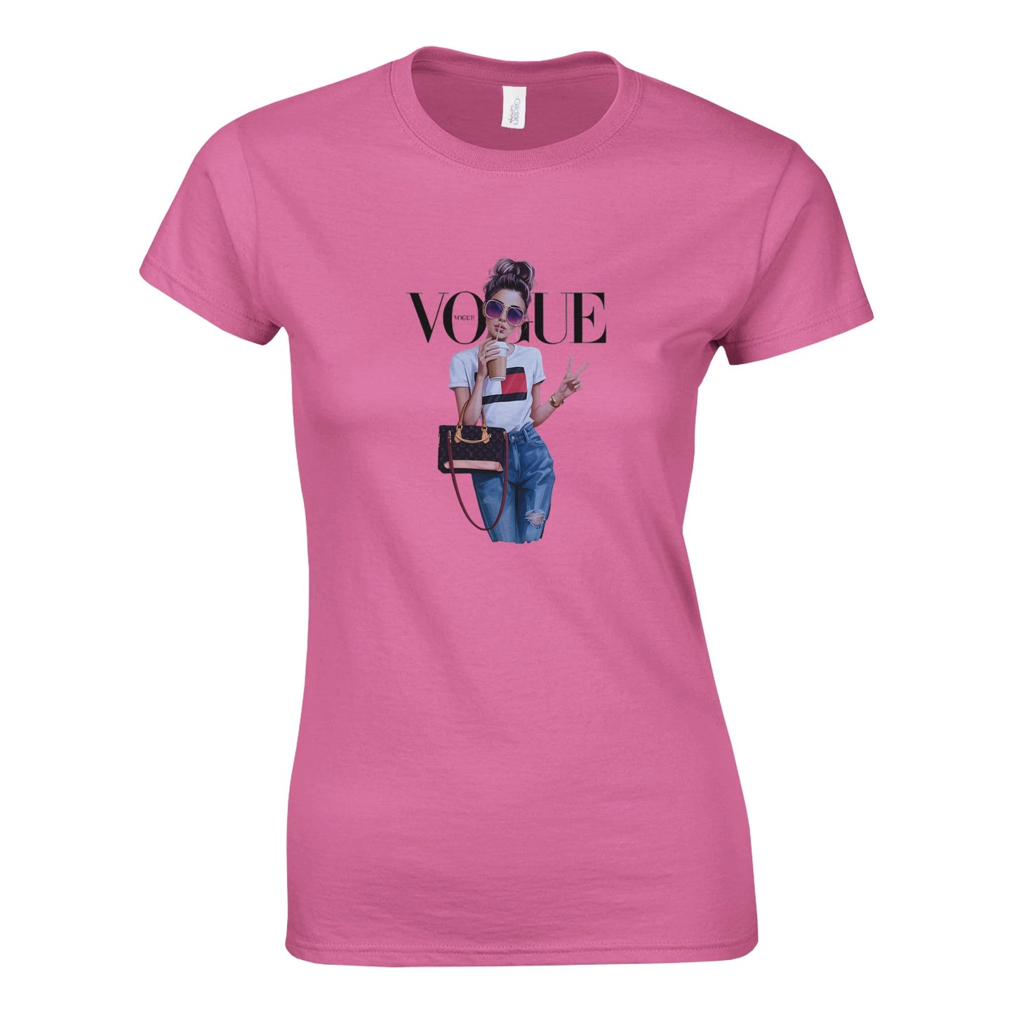 figurbetontes vogue style damen t-shirt aus 100% baumwolle in pink mit modischem print und umweltfreundlicher herstellung