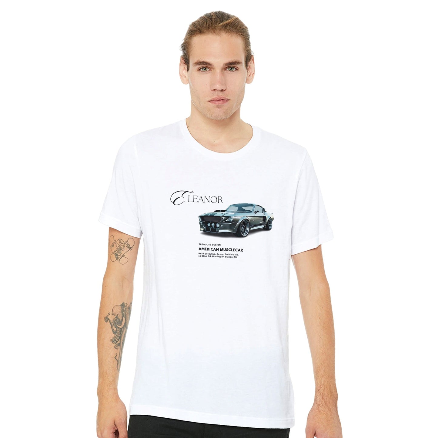 weißes eleanor lieblings t-shirt mit amerikanischem musclecar-motiv, unisex sommershirt aus 100% baumwolle