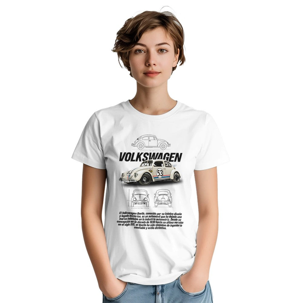 weißes vw käfer t-shirt aus schwerer baumwolle mit klassischem motorsportdesign für männer