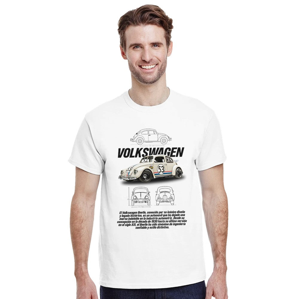 männer t-shirt mit vw käfer design, schwerer baumwolle, klassische passform, motorsport geschenkidee