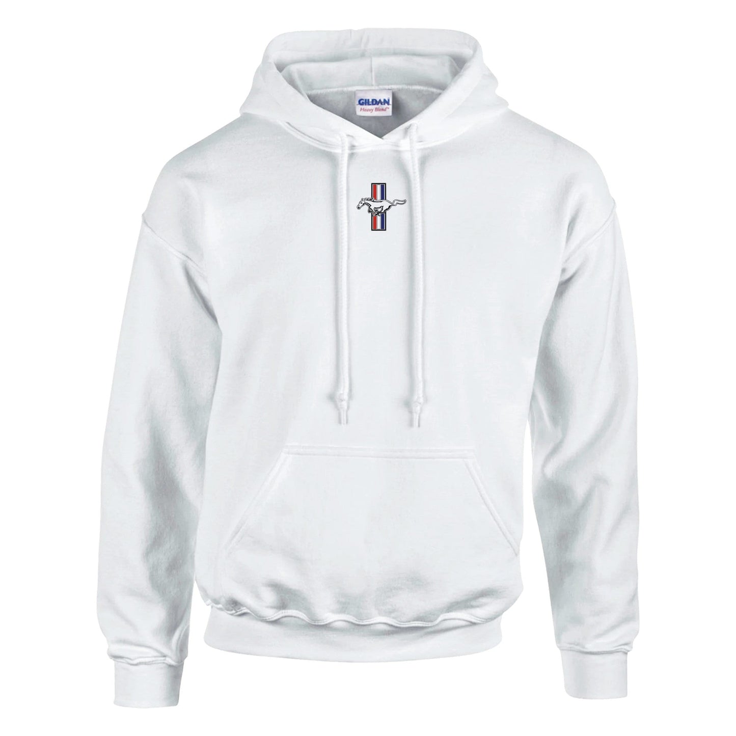 weißer ford mustang fan hoodie mit kapuze und klassischem mustang-logo für autoliebhaber