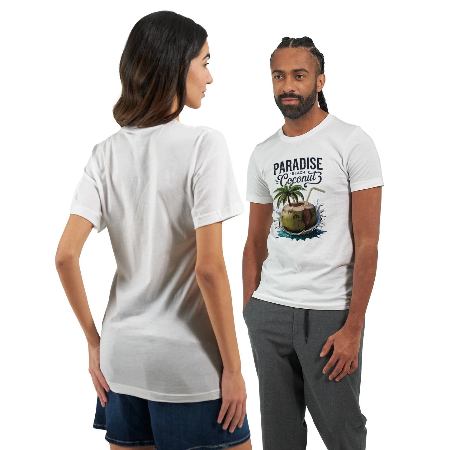 unisex sommer t-shirt mit kokosnuss-strand-print aus weicher baumwolle, atmungsaktiv und bequem