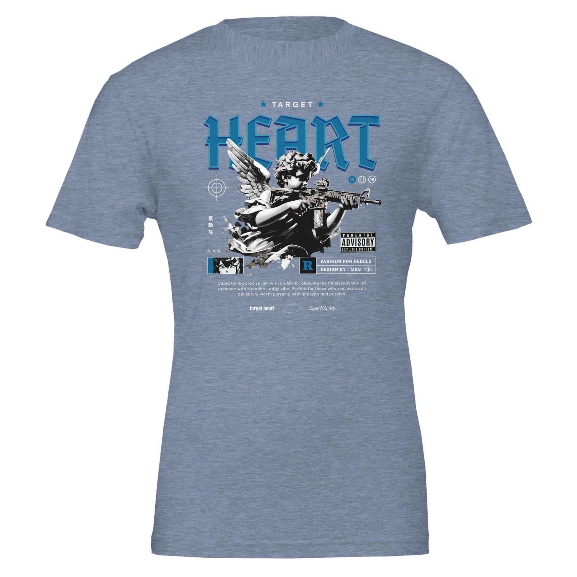 Heart Unisex Crewneck T-shirt in blue with graphic design, made from soft 100% Airlume cotton, ideal for DTG printing and comfortable fit