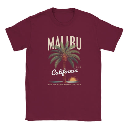 California Sunshine Sommer T-Shirt in bordeaux mit Malibu Palmen-Print und sonnigem Kalifornien-Design