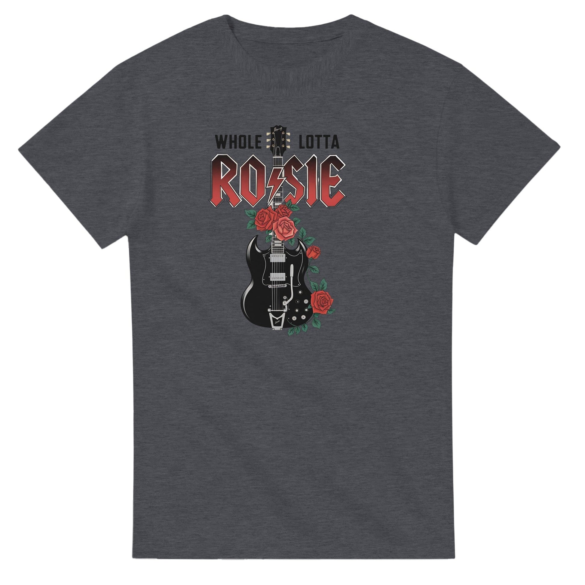 AC DC T-Shirt mit Rosie-Gitarrendesign aus schwerer Baumwolle in klassischer Passform, graues Alltagsshirt