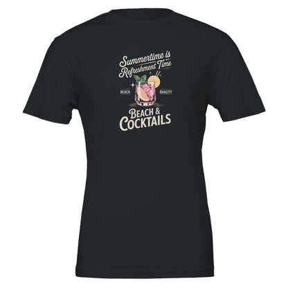 Premium Sommer Cocktail T-Shirt schwarzes Unisex T-Shirt aus weicher, nachhaltiger Baumwolle mit sommerlichem Cocktail-Print Beach & Cocktails