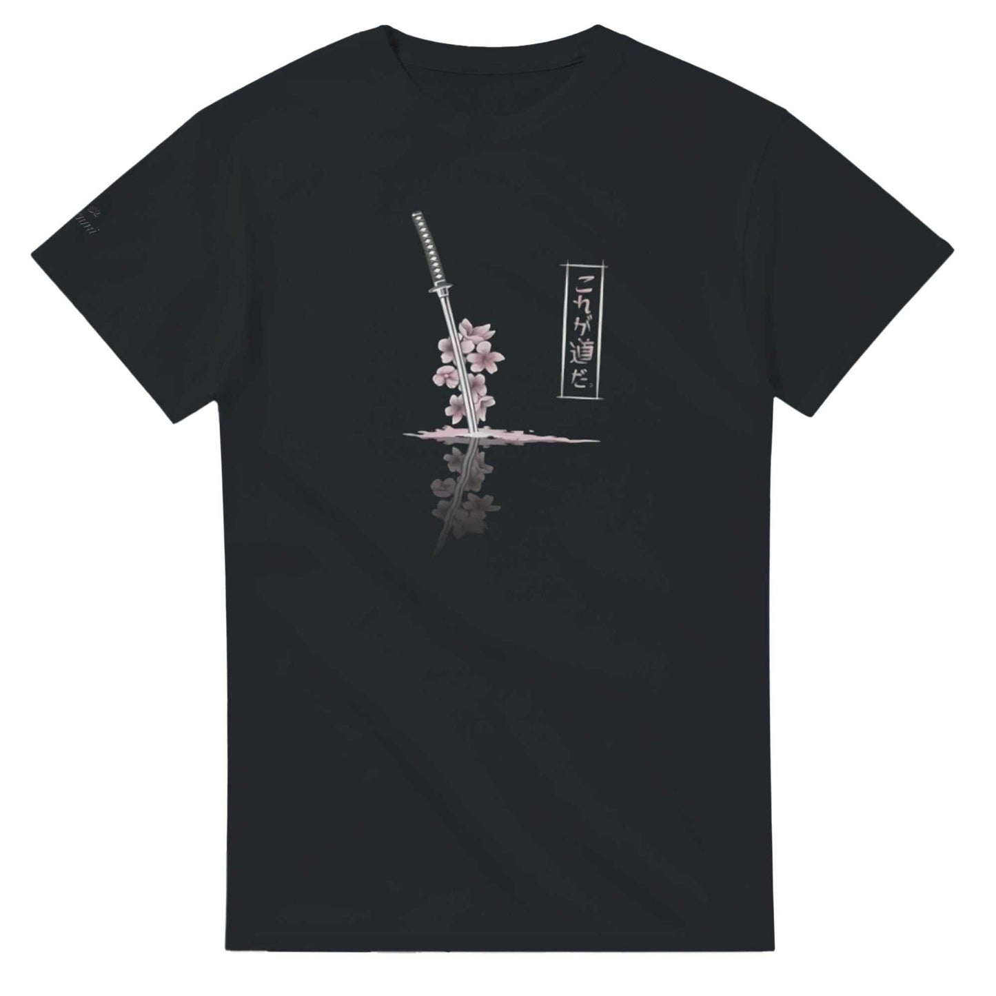 black sakura samurai t-shirt with katana and cherry blossom design, unisex cotton tee, japanese culture inspired fashion