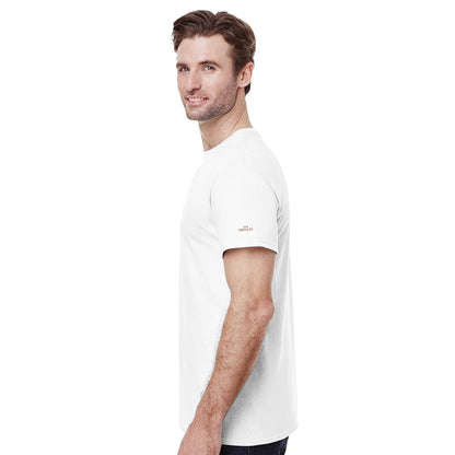 Stickerei Smile Unisex T-Shirt aus 100% Baumwolle in weiß mit klassischer Passform und langlebiger Nahtstruktur, geeignet für Alltag und Freizeit
