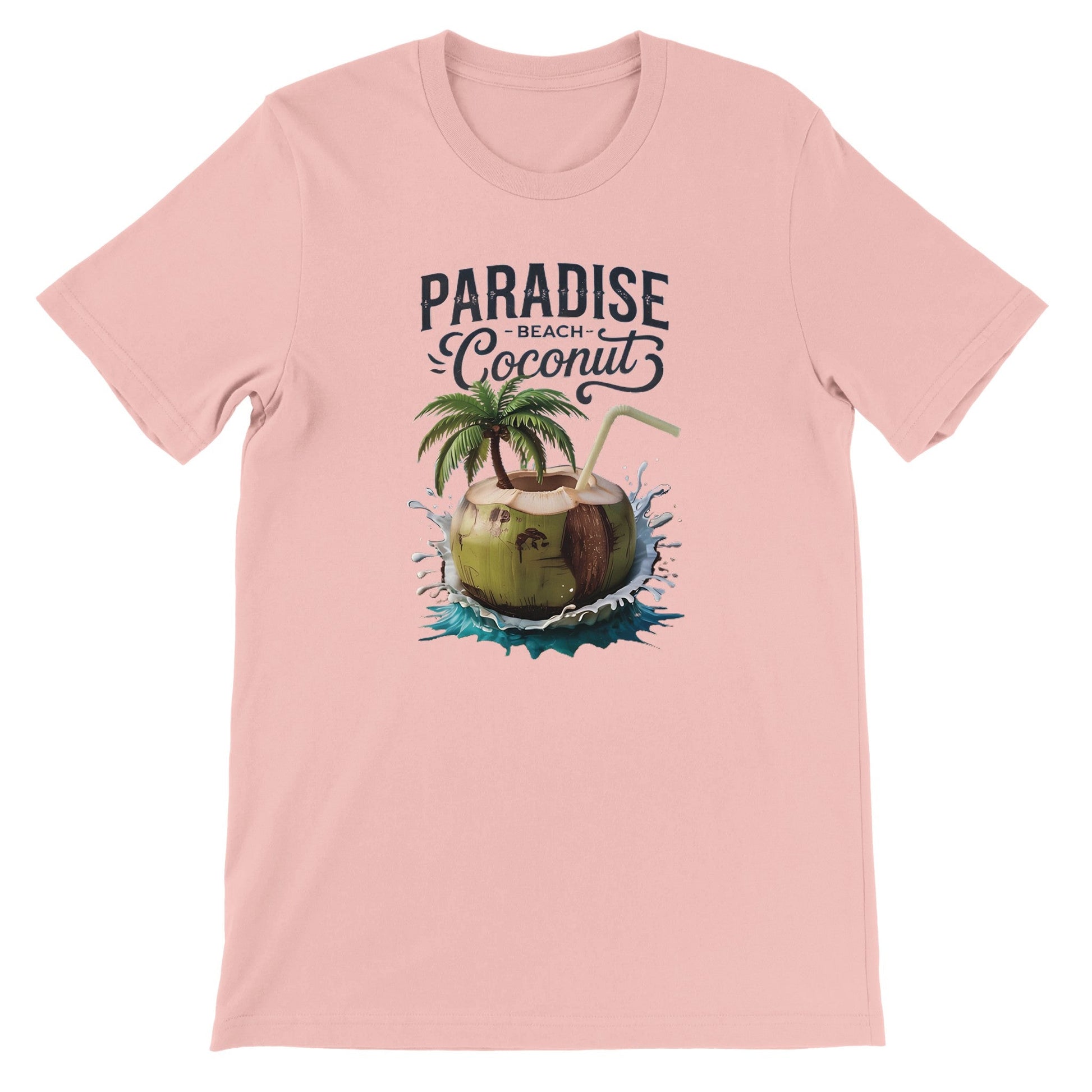 Pink Sommer T-shirt with coconut beach print and palm tree design