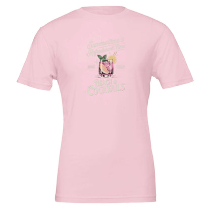 Premium Sommer Cocktail T-Shirt in rosa mit Cocktail-Motiv, weich, nachhaltig und unisex Passform