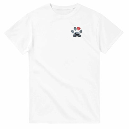 Weißes Hund Liebhaber T-Shirt mit Pfotenabdruck und rotem Herz, klassische Passform aus 100% Baumwolle