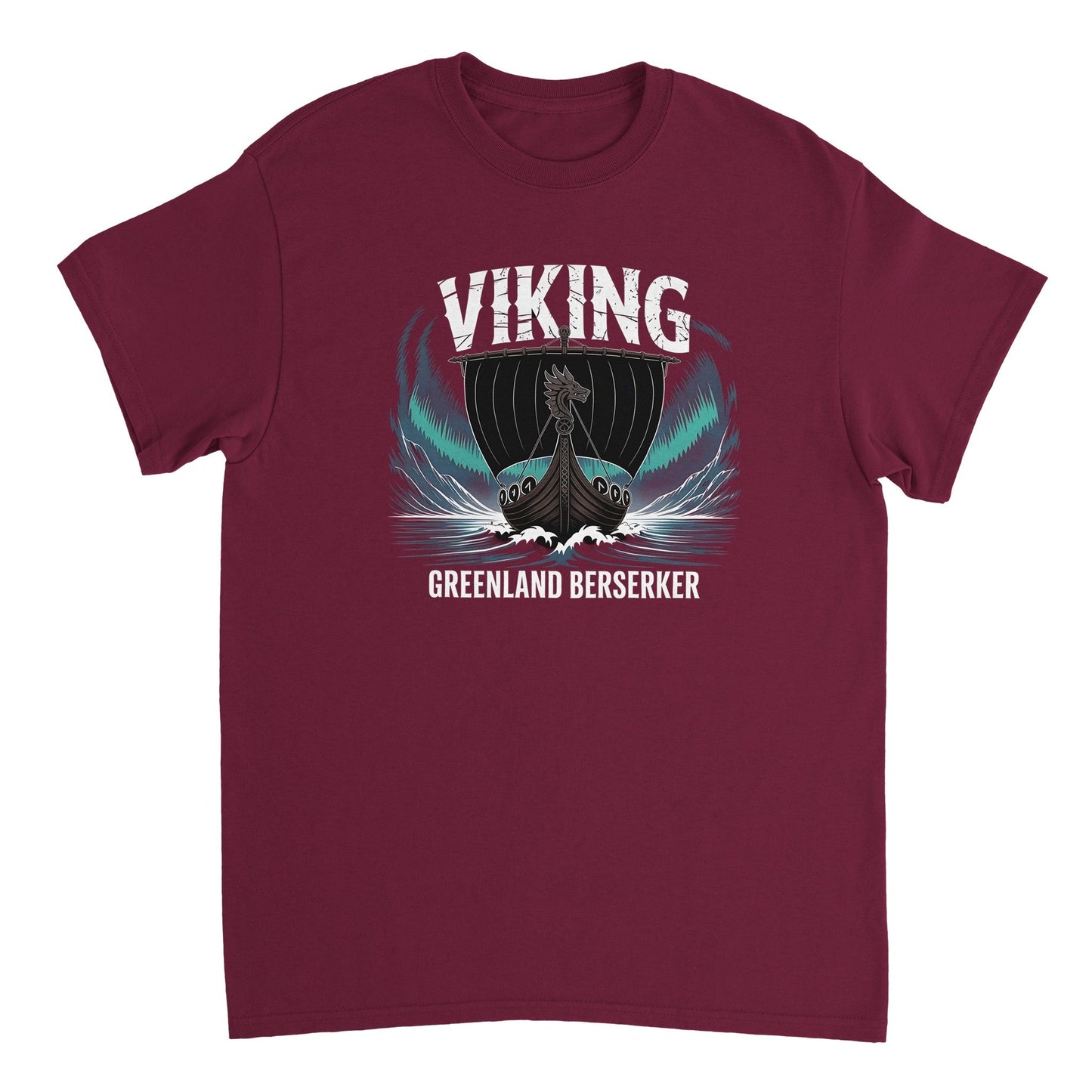 wikinger t-shirt für männer aus 100% baumwolle mit klassischer passform und wikinger-druckmotiv in dunkelrot