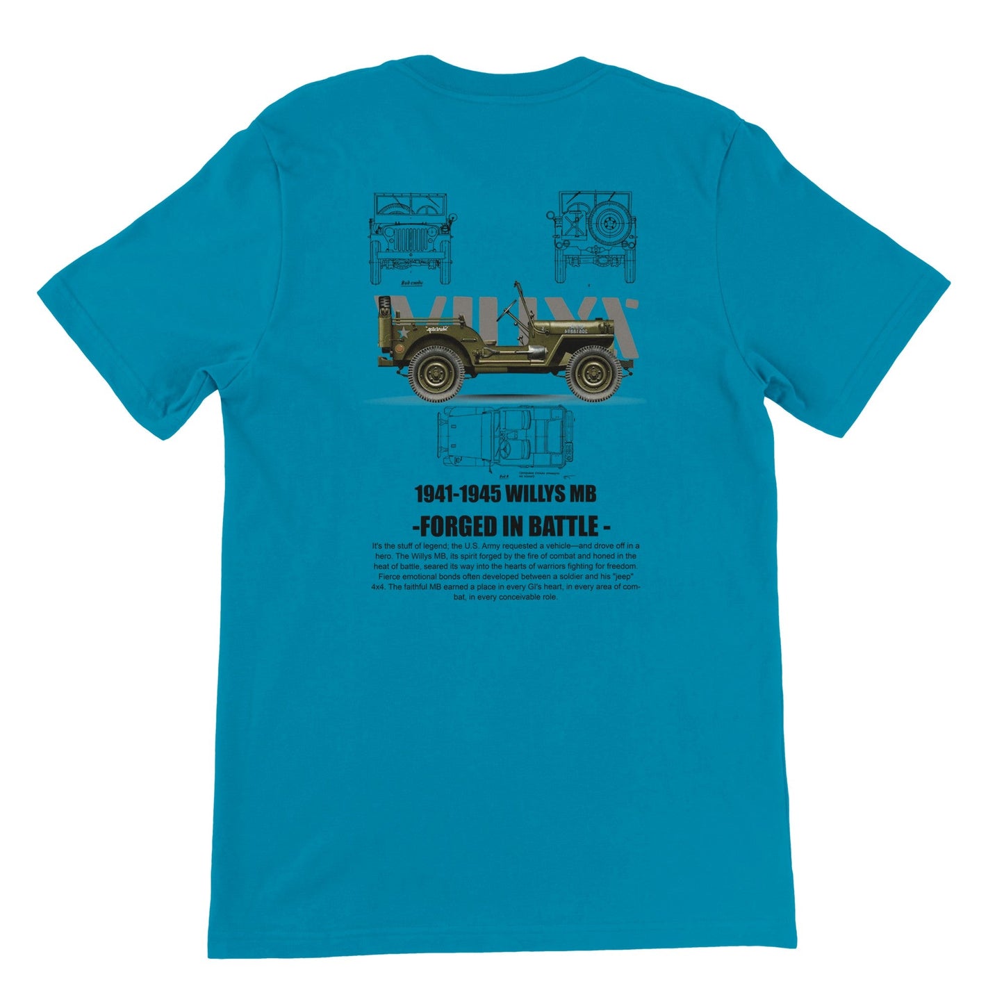 willys jeep t-shirt in blau mit vintage grafik und willys mb jeep-motiven für offroad-fans