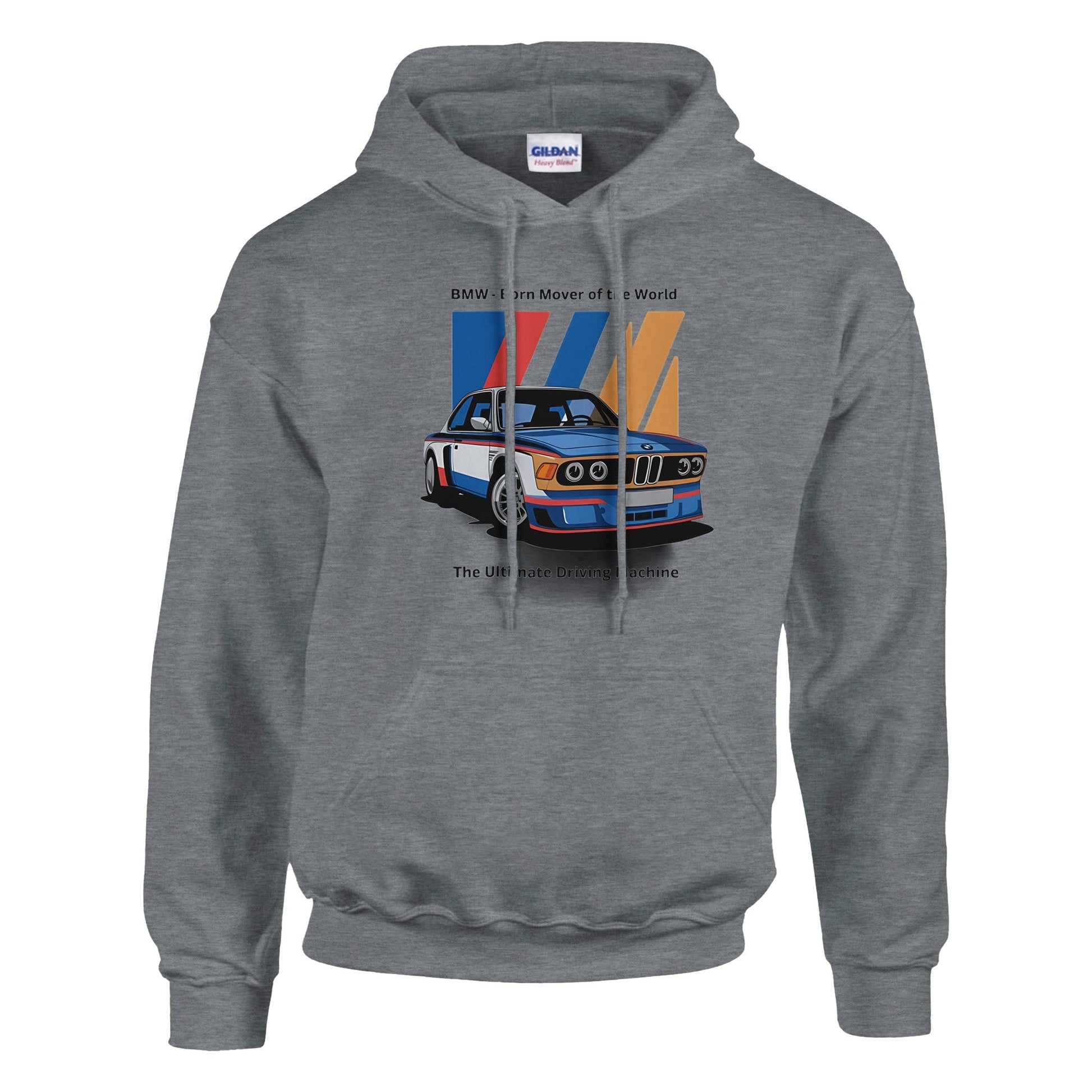 Born to Race unisex gray hoodie featuring a vintage race car graphic and front pouch pocket