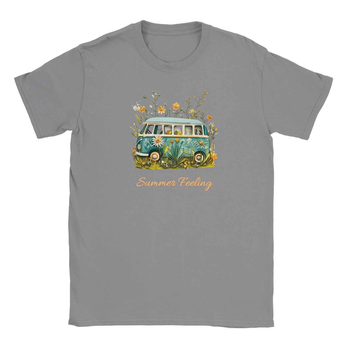 sommer t-shirt mit bully camper motiv, weiches, bequemes strand-design in grau