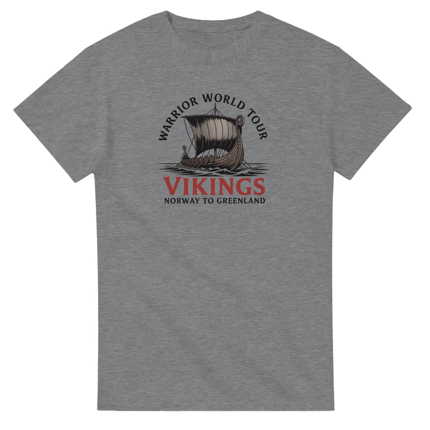 graues wikinger t-shirt aus schwerer baumwolle mit klassischem schnitt und wikinger-schiff motiv.