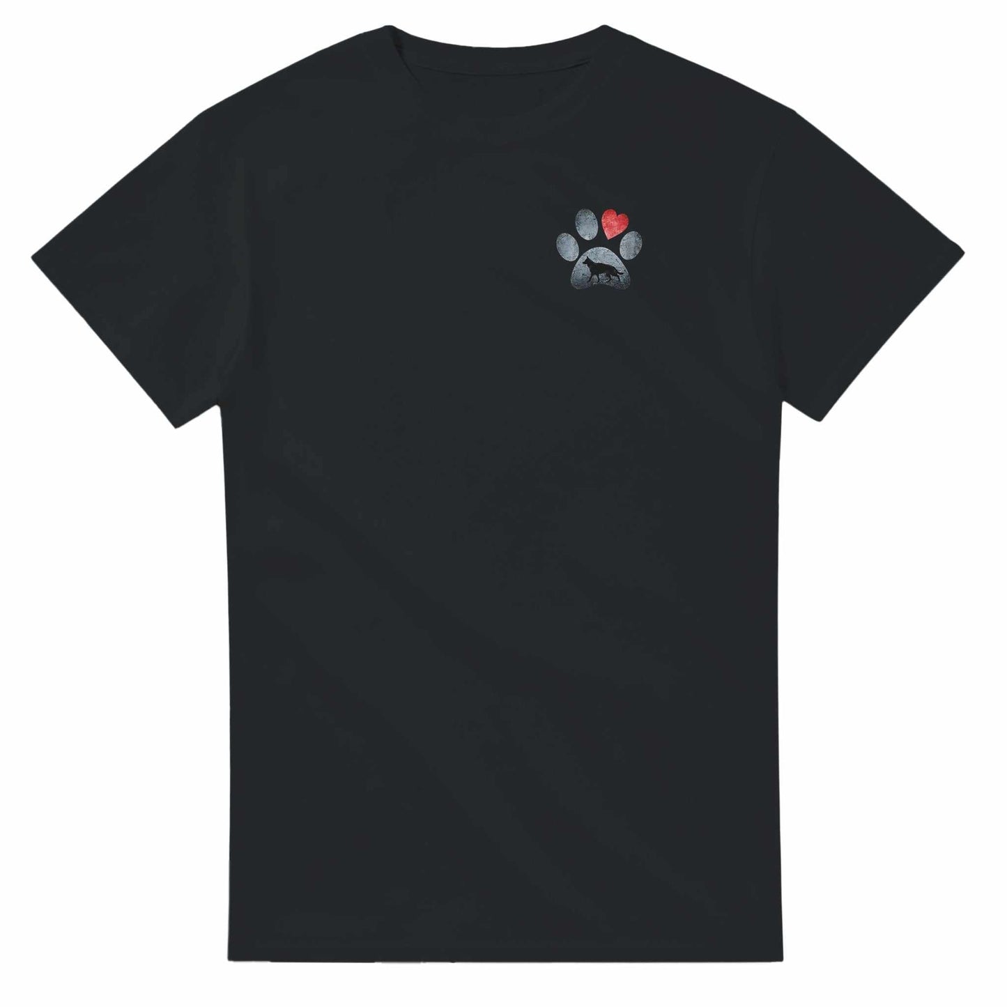schwarzes hund liebhaber t-shirt aus 100% baumwolle mit pfoten- und herzmotiv auf der brust