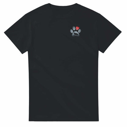 Schwarzes Hund Liebhaber T-Shirt aus 100% Baumwolle mit Pfoten- und Herzmotiv auf der Brust