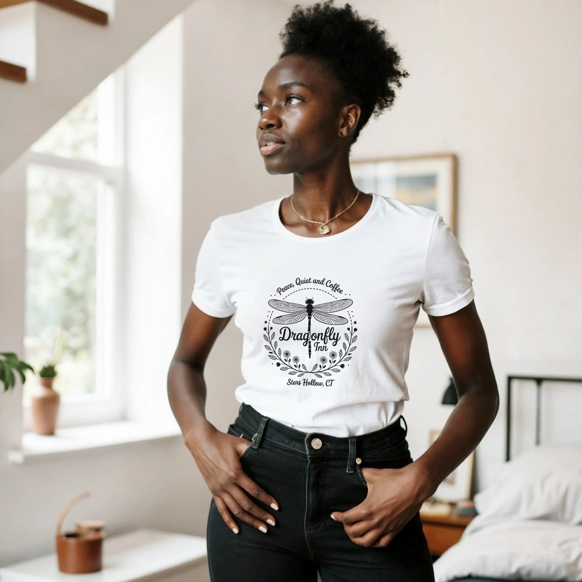 Damen Gilmore Girls T-Shirt Dragonfly Inn Design aus 100% Baumwolle, bequem und stylisch getragen