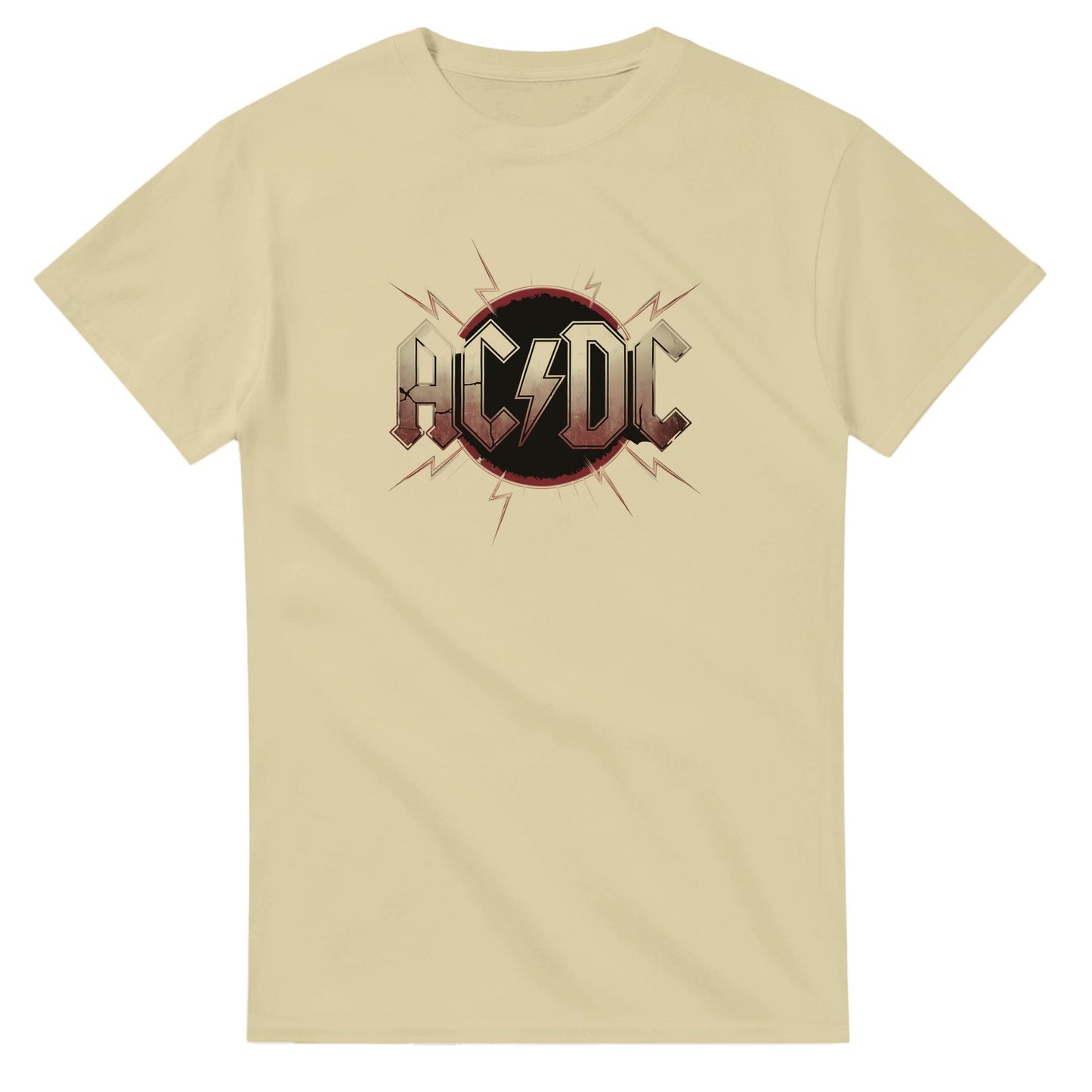 beiges ac dc t-shirt aus schwerer baumwolle mit klassischem schnitt und bandlogo für hard rock fans