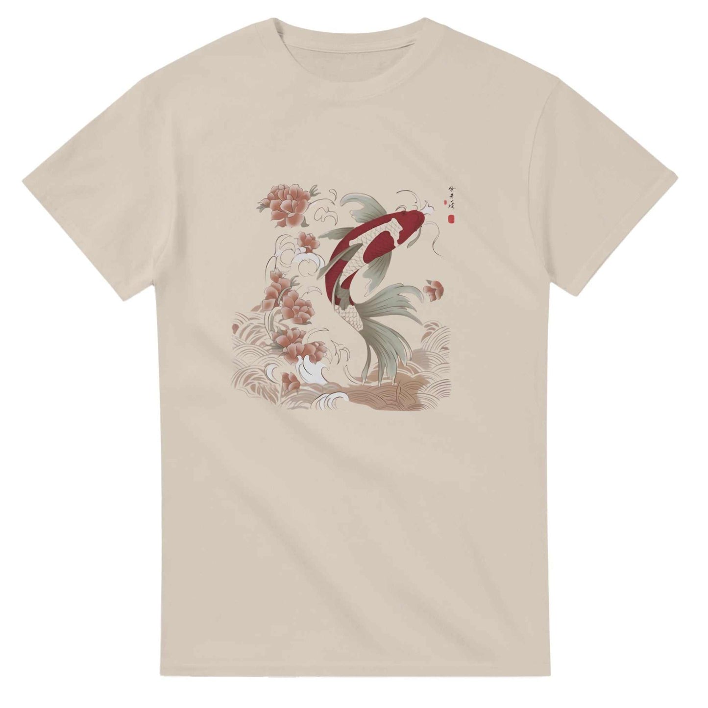 unisex heavyweight cotton koi asian style crewneck t-shirt with classic fit and koi fish design