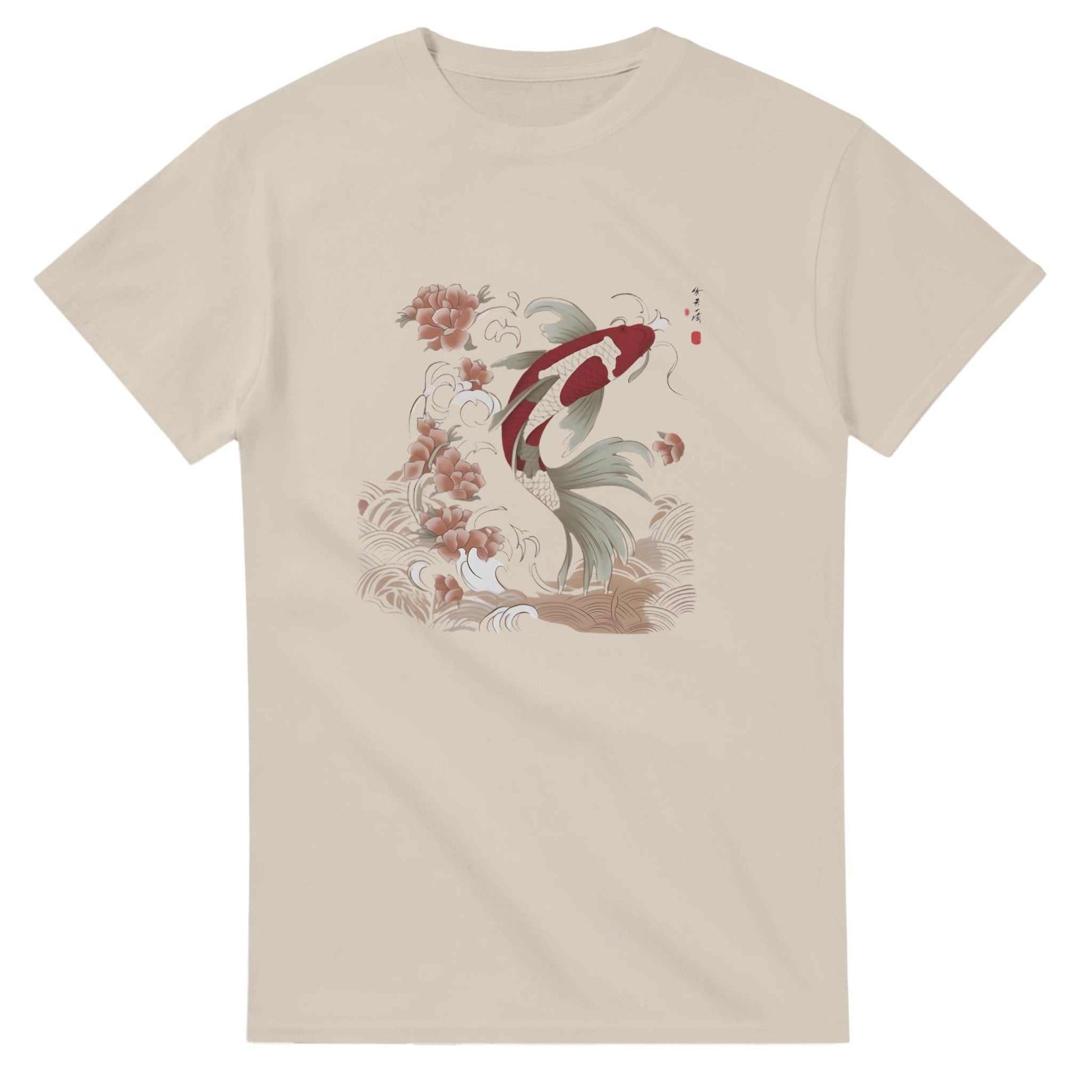 Unisex heavyweight cotton Koi Asian Style crewneck t-shirt with classic fit and koi fish design