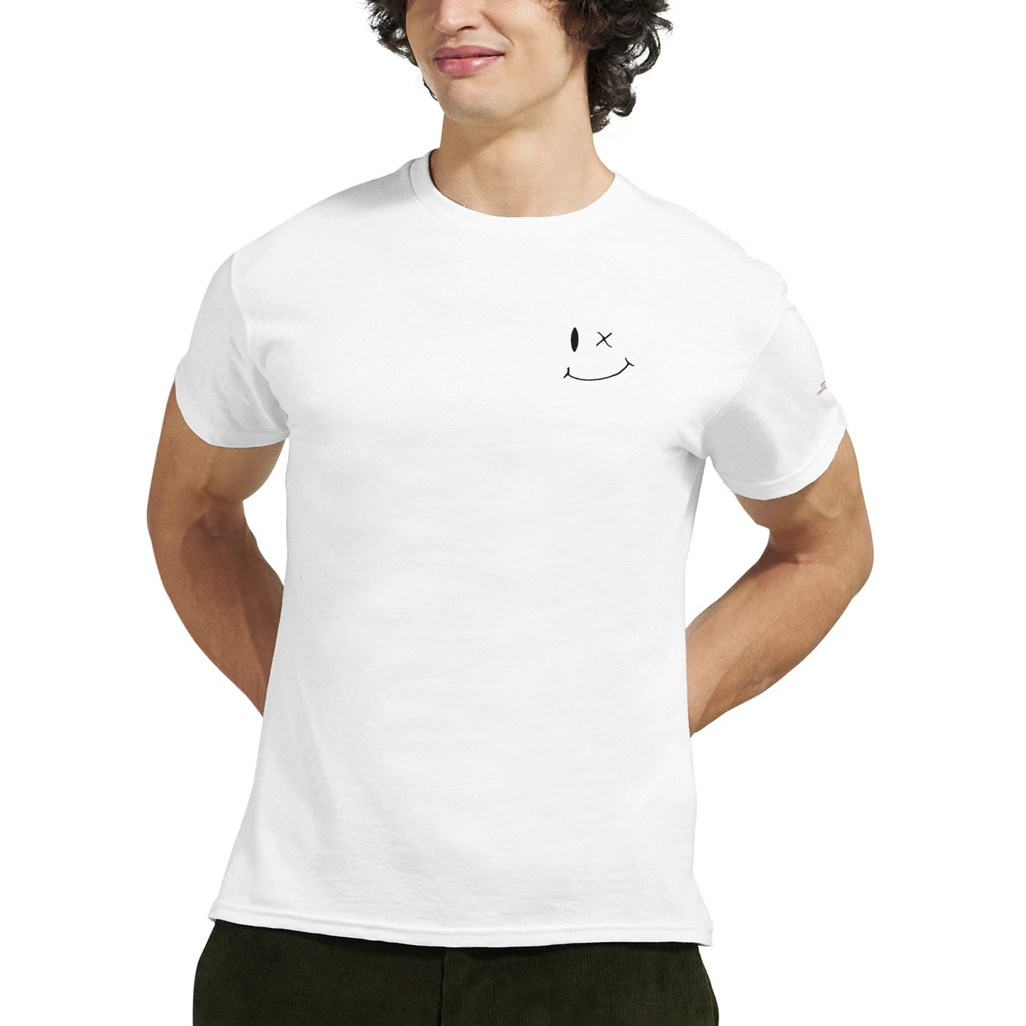 stickerei smile unisex t-shirt aus schwerer baumwolle mit klassischer passform und kleinem smile-logo auf der brust, weiß, langlebig und komfortabel.