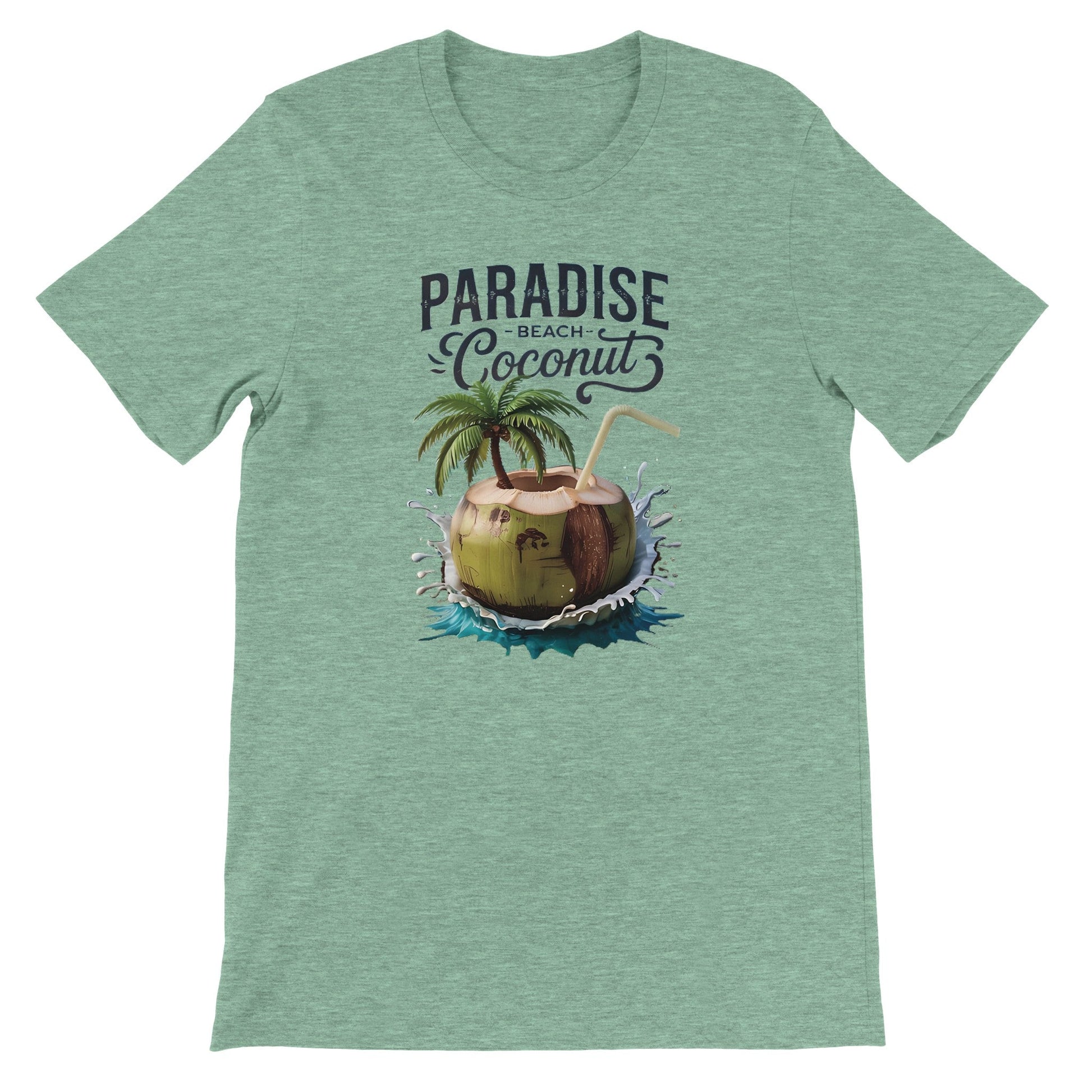 Green Sommer T-shirt with coconut beach print and palm trees design