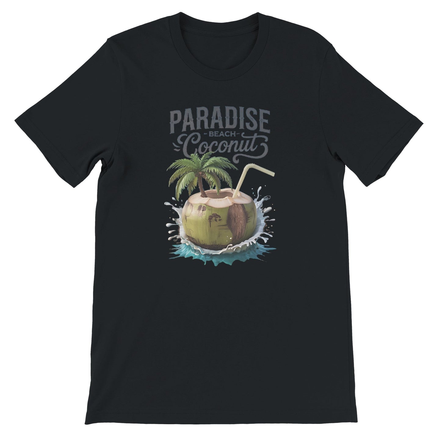schwarzes sommer t-shirt mit kokosnuss-strand-print, atmungsaktiv und bequem
