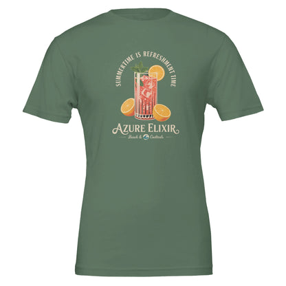grünes Sommer T-Shirt mit Cocktail-Print, unisex, aus weicher Baumwolle für Strand und Bar