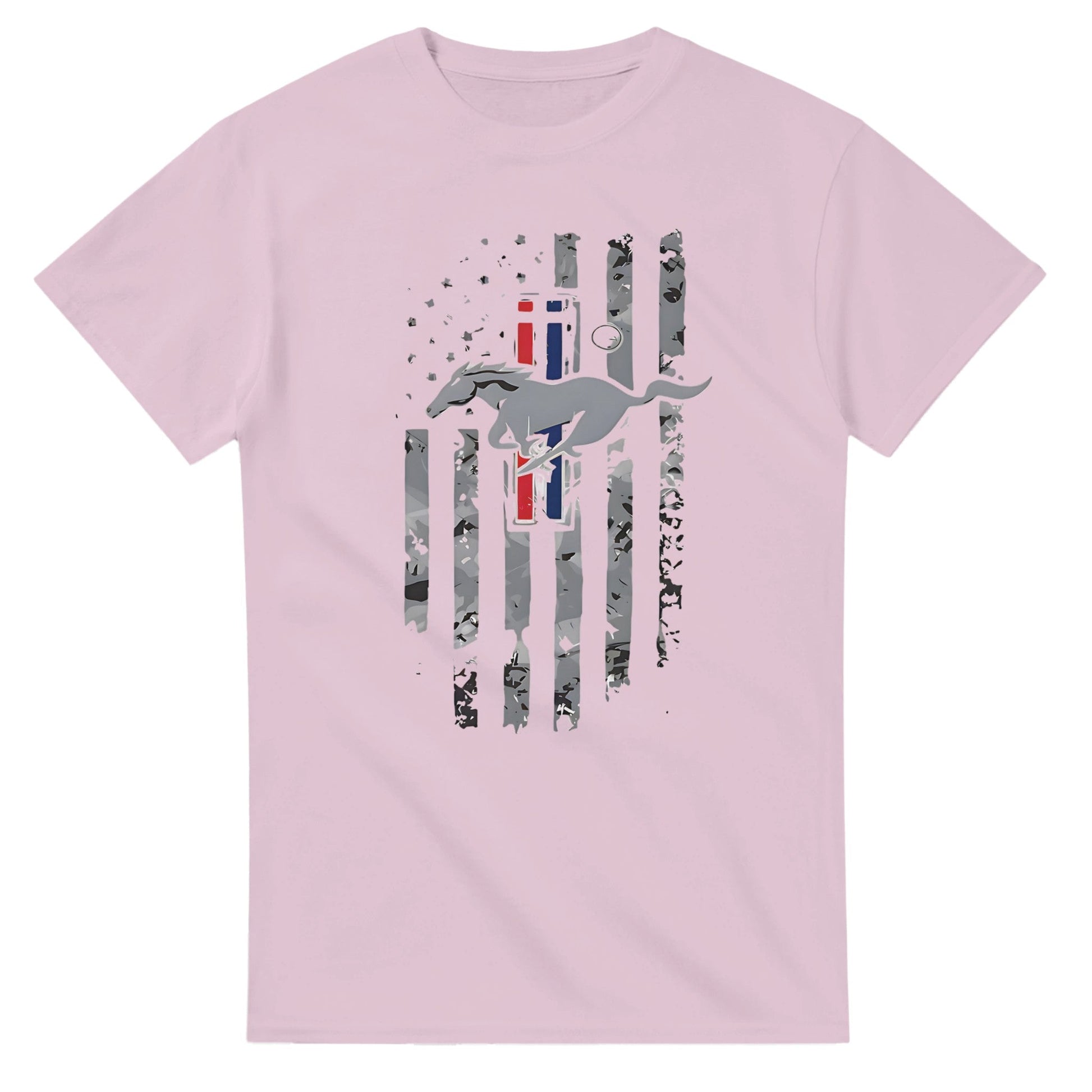 Unisex Horse American T-Shirt in light pink with horse and flag graphic design