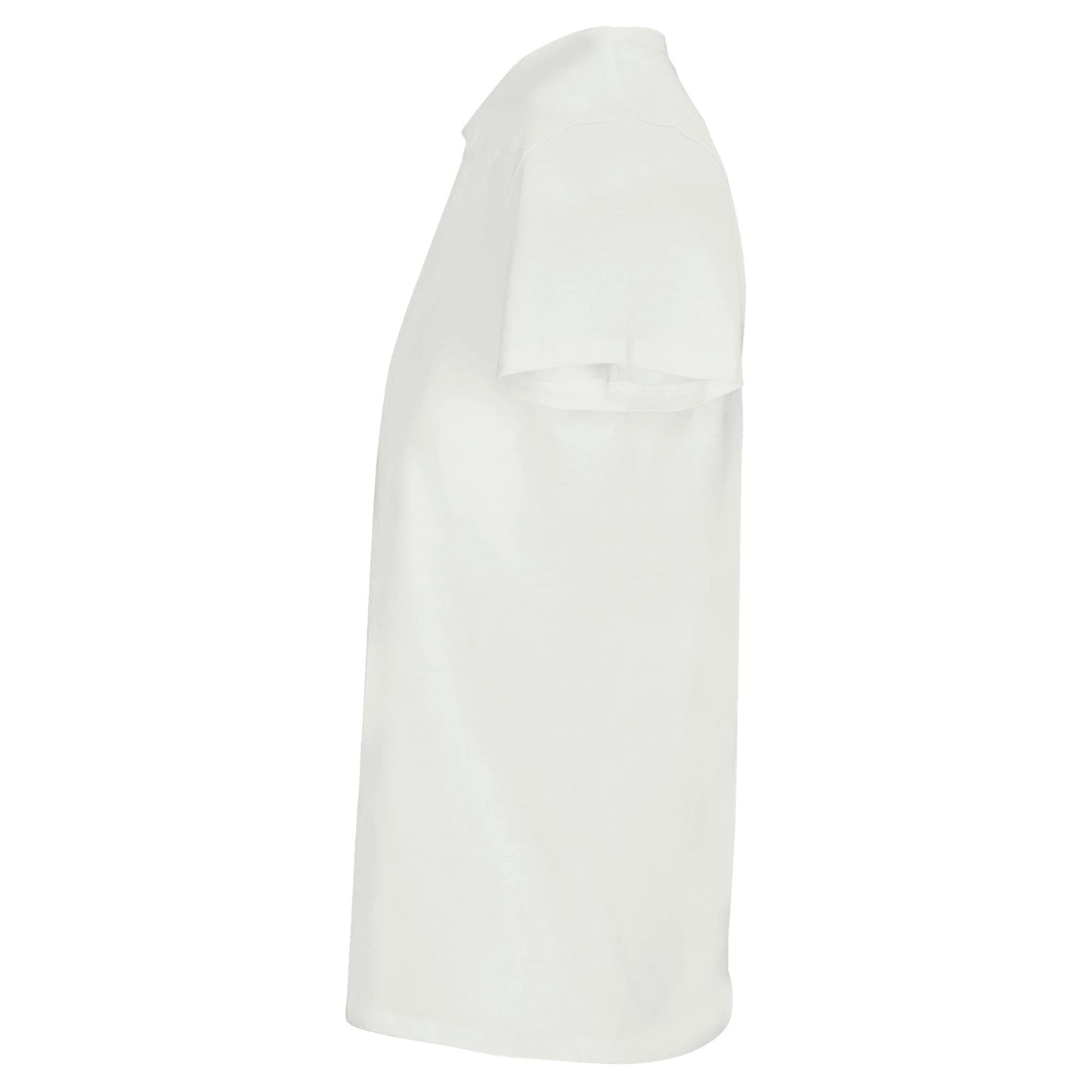 weißes nachhaltiges recycled t-shirt mit kurzem arm und rundhalsausschnitt, unisex und umweltfreundlich hergestellt.
