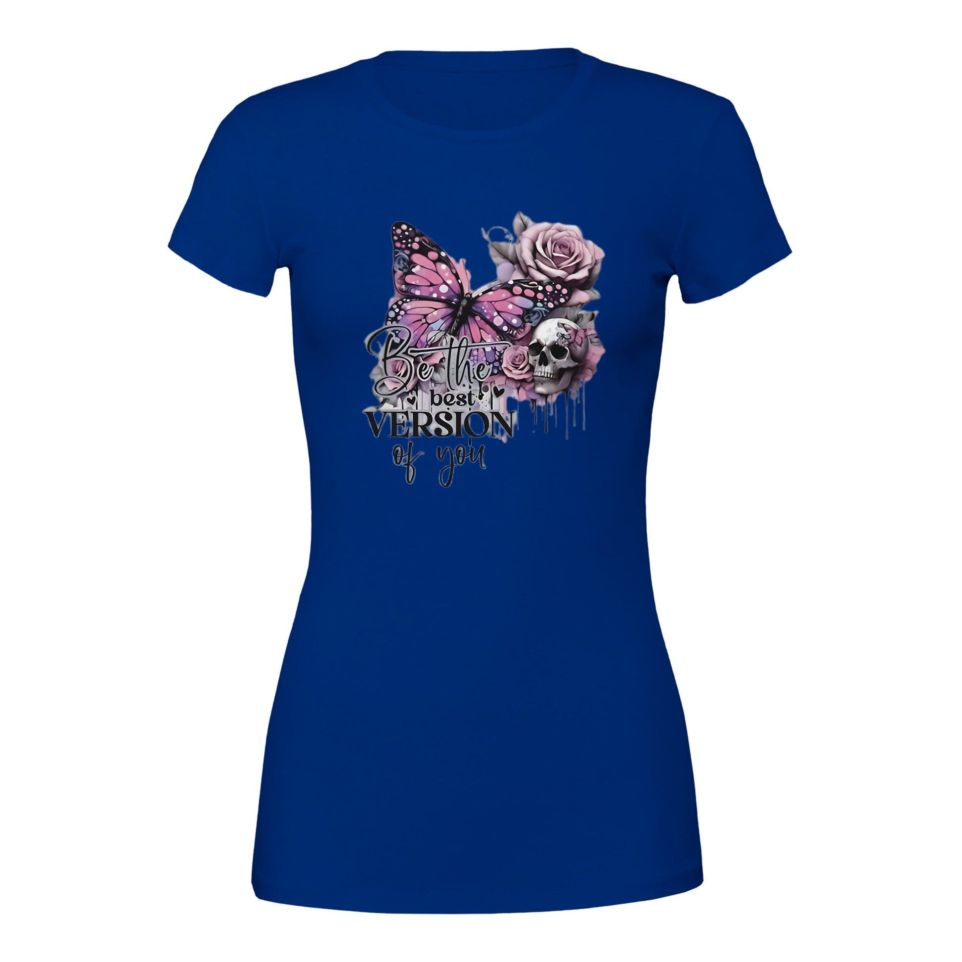 Premium women's crewneck t-shirt in blue with butterfly and floral "Best of You" inspirational design
