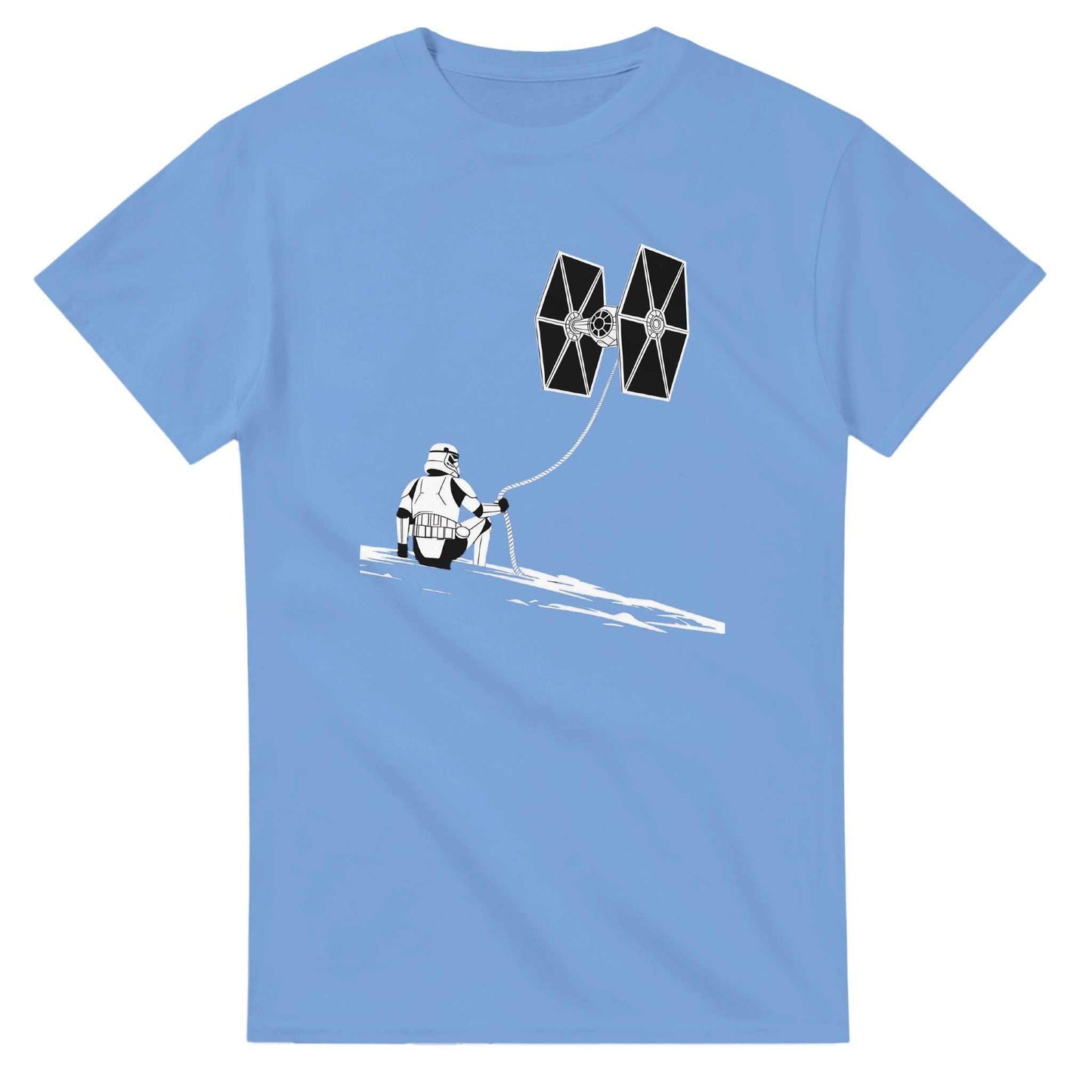 blue star wars fan t-shirt with stormtrooper and tie fighter design, heavy cotton, classic fit, gamer style
