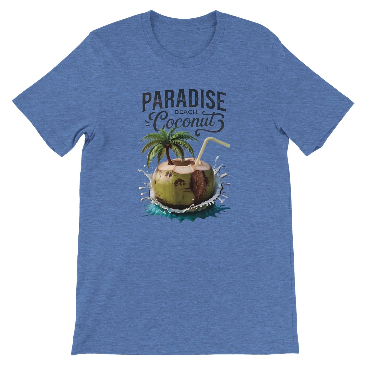 blaues sommer t-shirt mit kokosnuss-strand-motiv und atmungsaktivem material