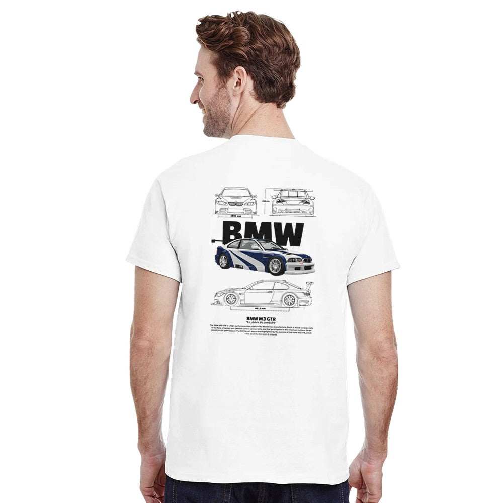 BMW E30 M3 Herren T-Shirt aus schwerer Baumwolle mit klassischem Motorsport-Design und langlebiger Doppelnaht