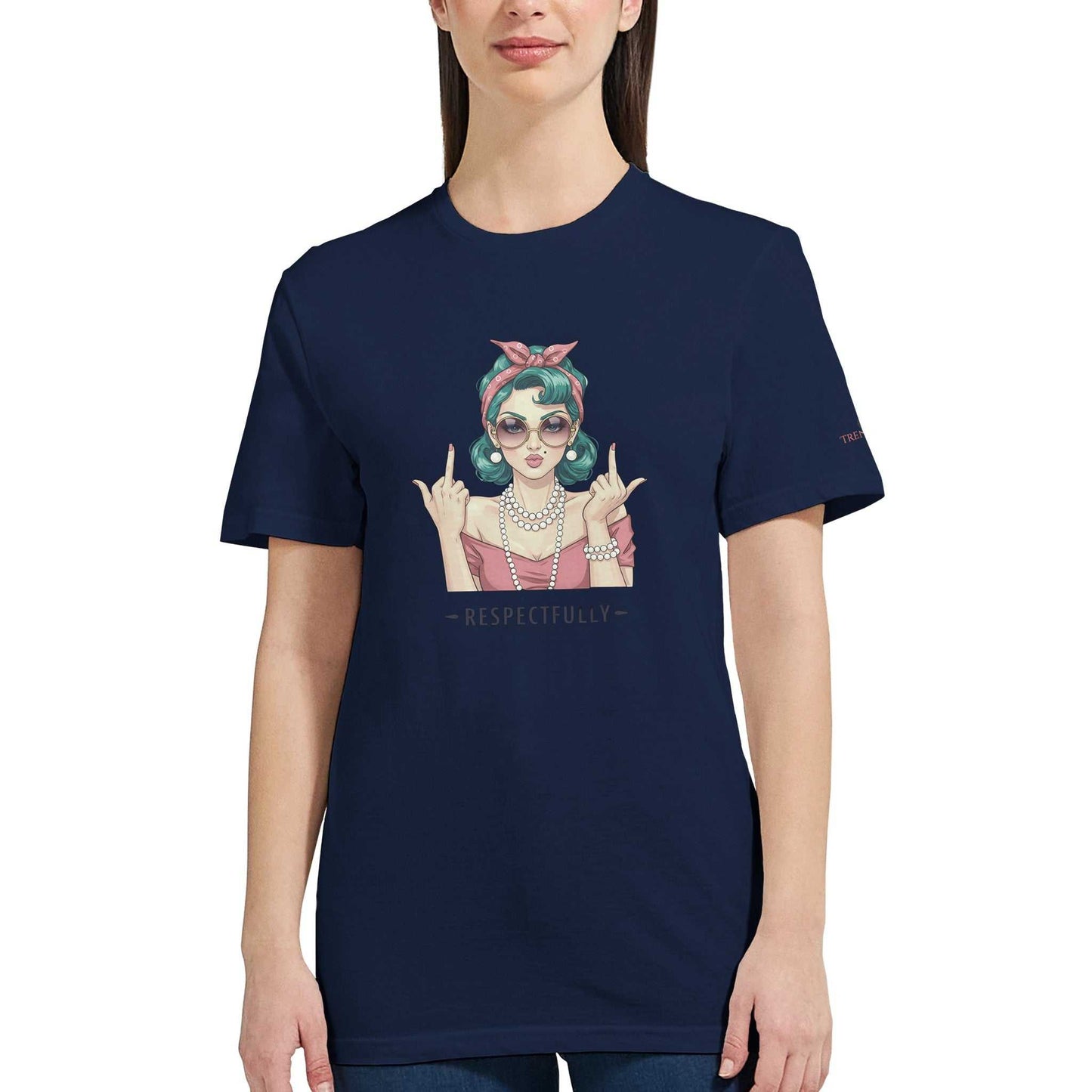 klassisches t-shirt mit respektvoll-aufdruck aus 100% ringgesponnener baumwolle, halbtailliert und bequem