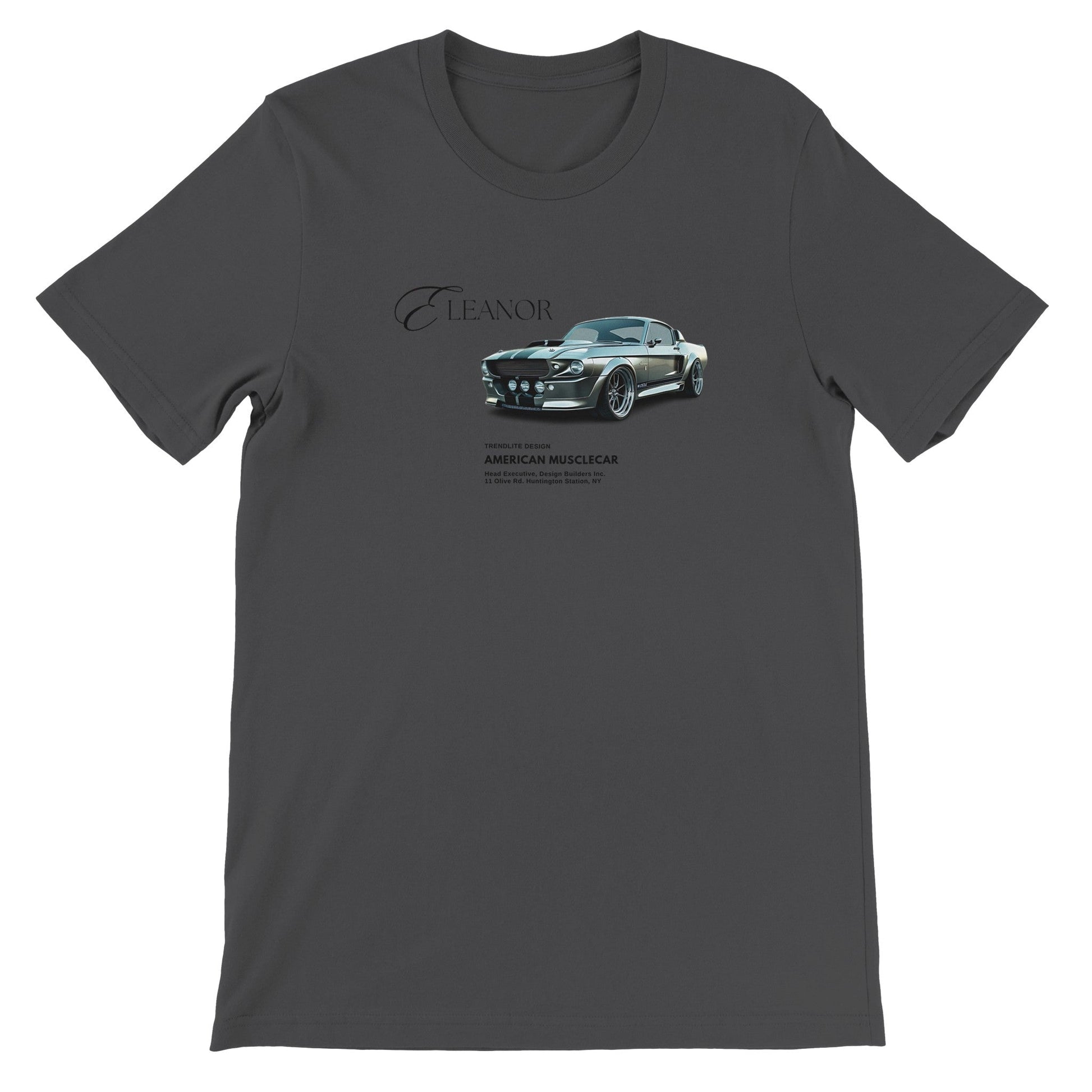 Eleanor Lieblings T-Shirt unisex aus 100% Baumwolle mit American Musclecar Motiv, sommerliches Premium-Shirt in dunklem Grau