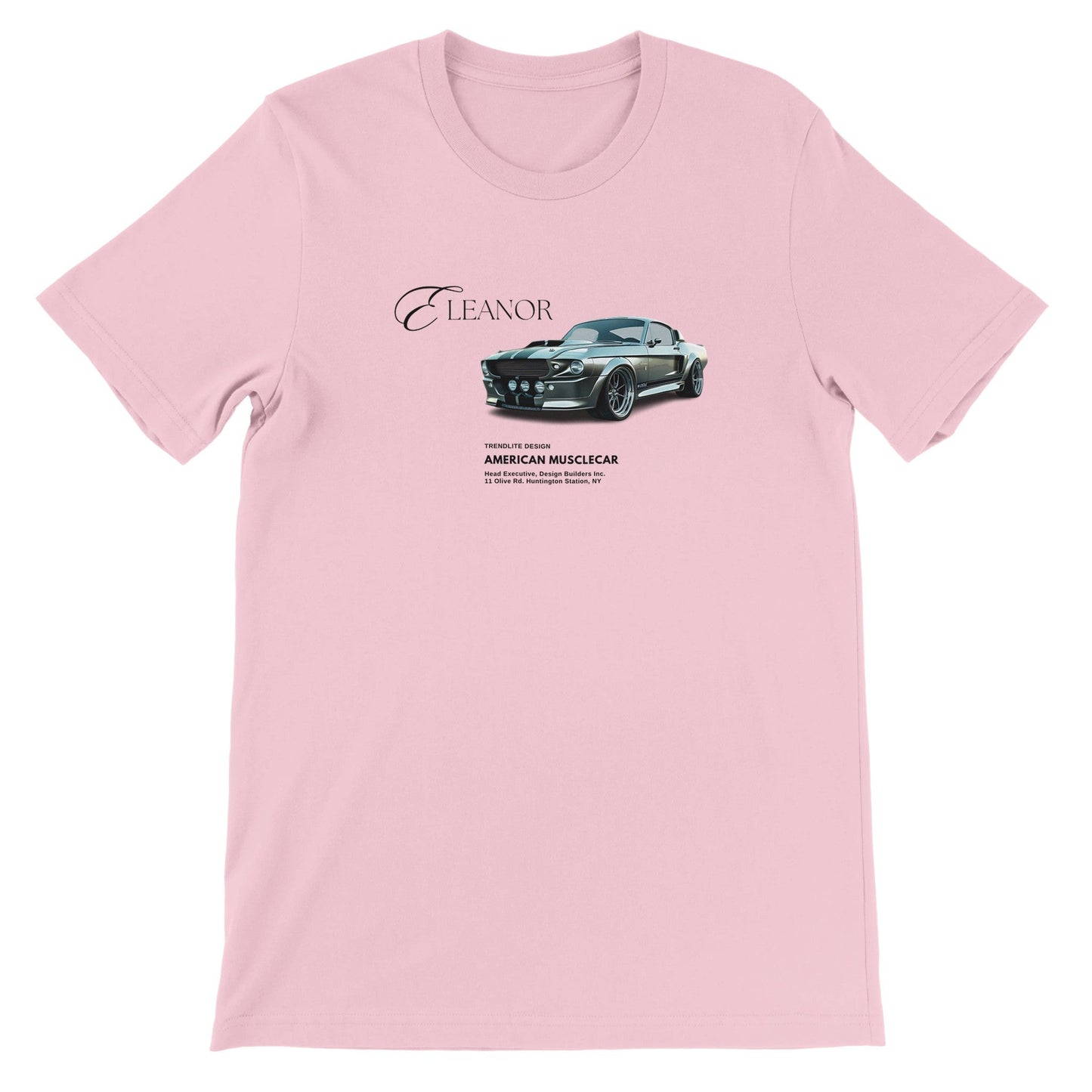 eleanor lieblings t-shirt in rosa mit american musclecar motiv, 100% baumwolle, unisex, sommerlich, nachhaltig produziert