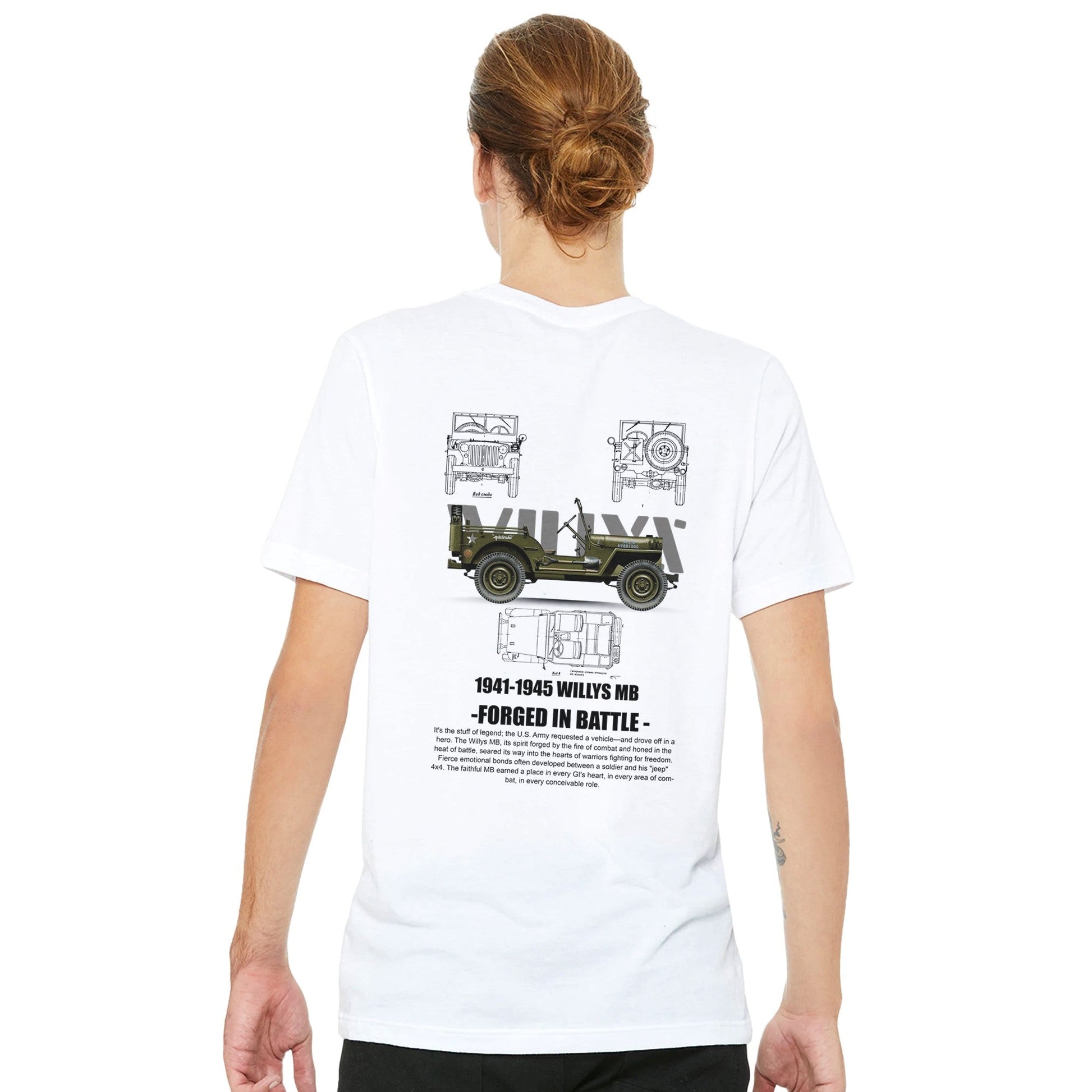 Willys Jeep T-Shirt in Vintage-Stil mit Grafik des Jeep Willys MB und historischem Text, weißes Freizeitshirt für Offroad- und Jeep-Fans