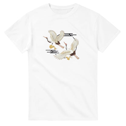 White Kranich Unisex Crewneck T-shirt with flying crane graphic and classic fit design