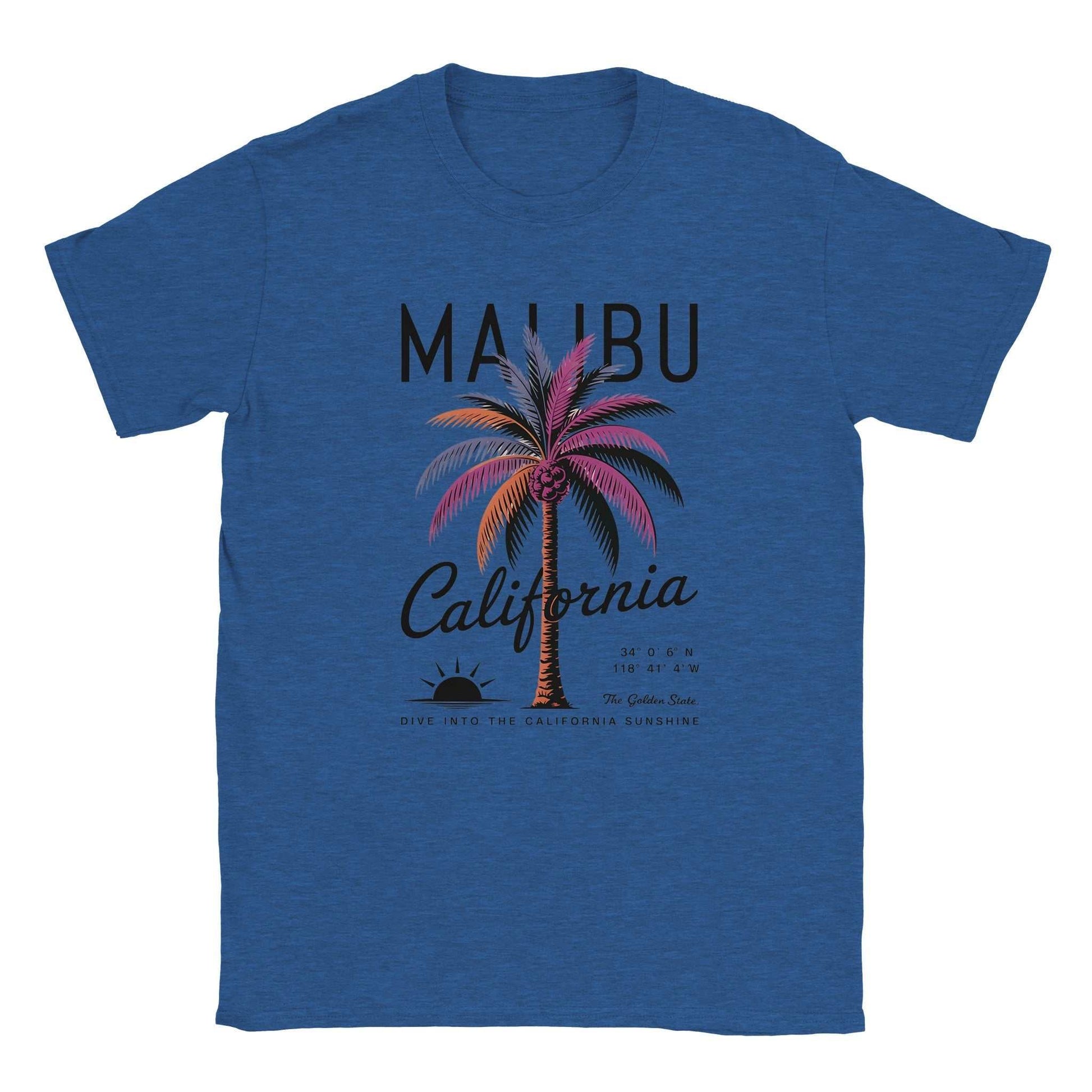 Blue California Sunshine Sommer T-Shirt with Malibu palm tree graphic and casual fit