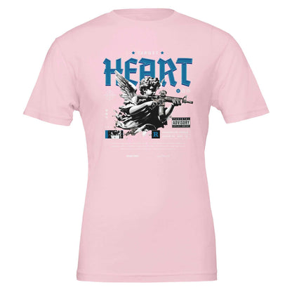 Pink Heart Unisex Crewneck T-shirt with vintage angel graphic holding a rifle, designed for soft feel and DTG printing