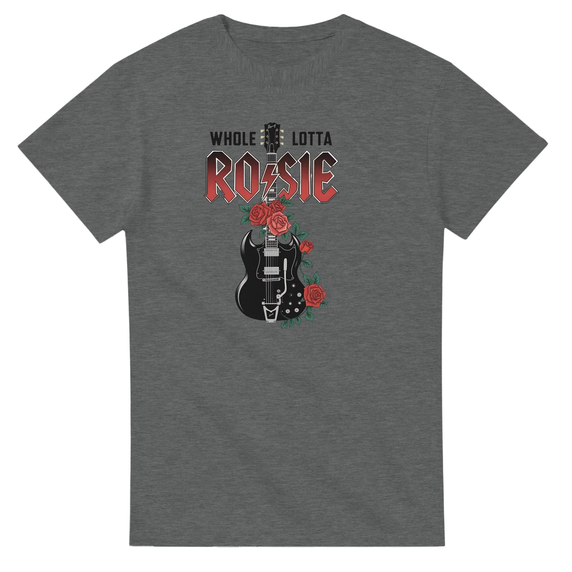 AC DC T-Shirt mit Rosie-Gitarrenmotiv aus schwerer Baumwolle, klassischer Schnitt, graue Farbe, Alltagsmode