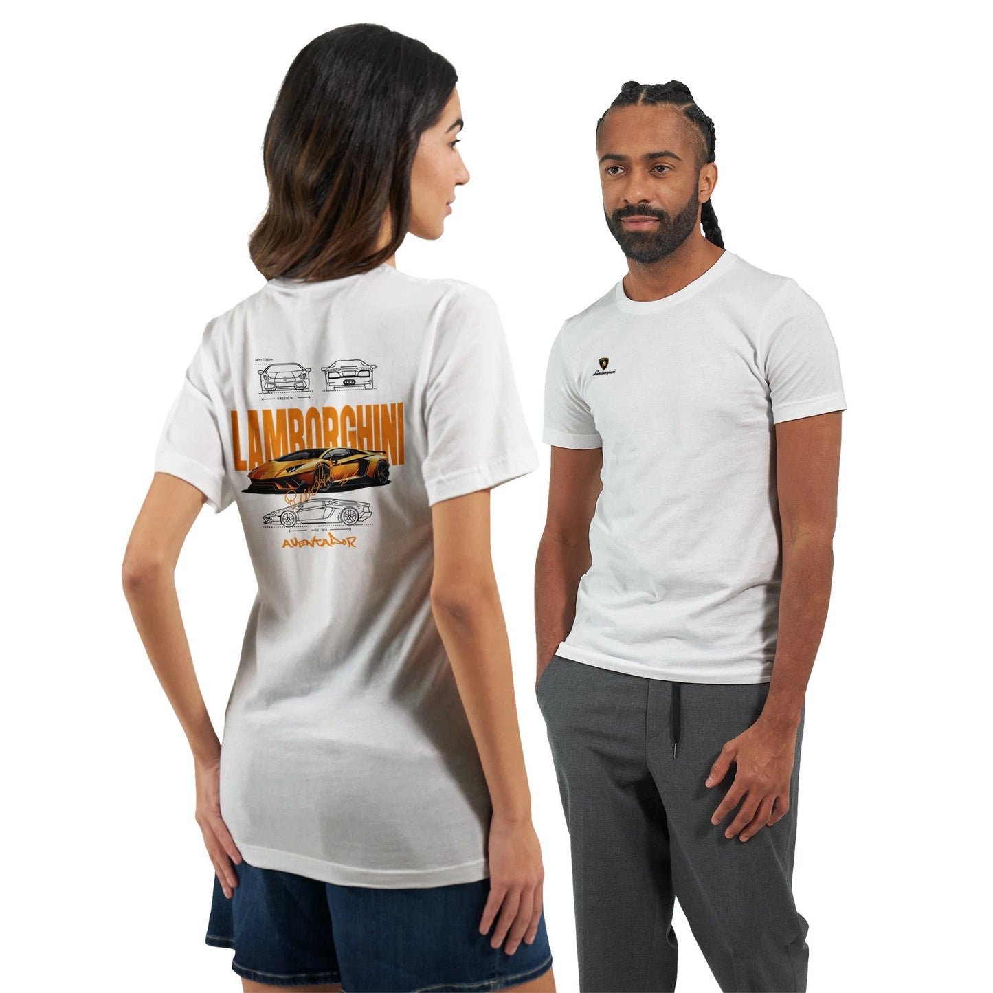 lamborghini design t-shirt in weiß mit auto-print, unisex premium qualität, stylisches outfit für herren und damen