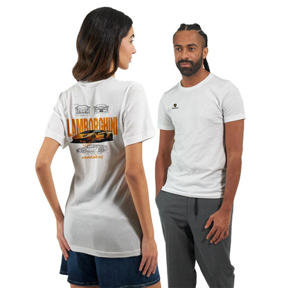 Lamborghini Design T-Shirt in Weiß mit Auto-Print, Unisex Premium Qualität, stylisches Outfit für Herren und Damen
