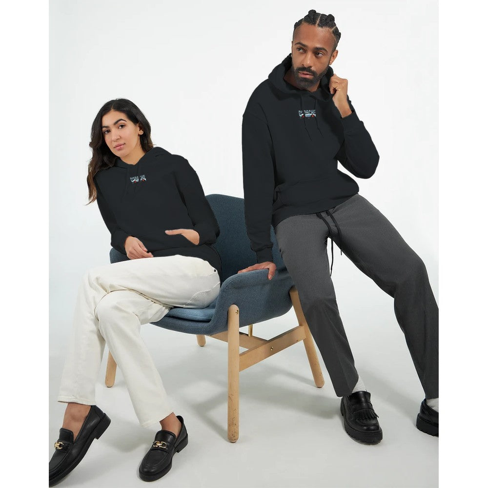 schwarzer porsche hoodie aus schwerem baumwoll-polyester-mischgewebe mit kapuze und kängurutasche für auto-enthusiasten